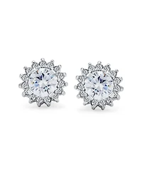 Bling Jewelry 2 In 1 Removable Jackets Cubic Zirconia Cz Crown Halo Ear Jacket with Round Solitaire Stud Earrings .925 Sterling Silver