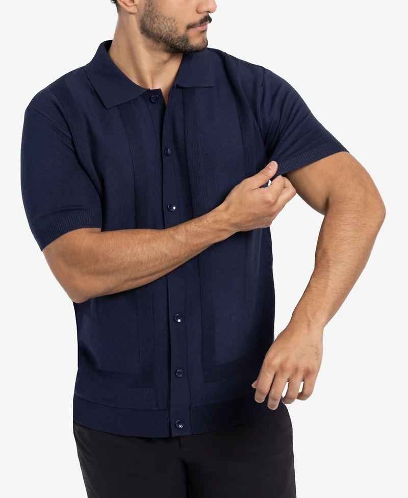 Spring + Mercer Men's Classic Ribbed Texture Polo Sweater