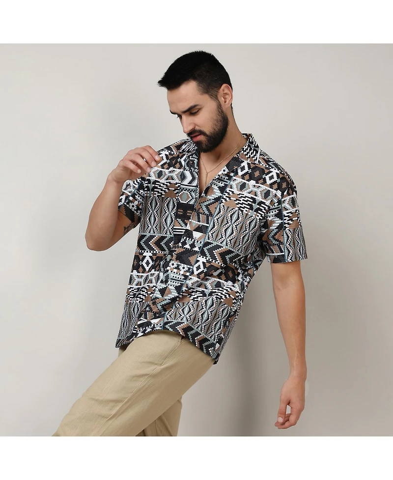 Men's Mocha Brown & Sage Green Bohemian Shirt