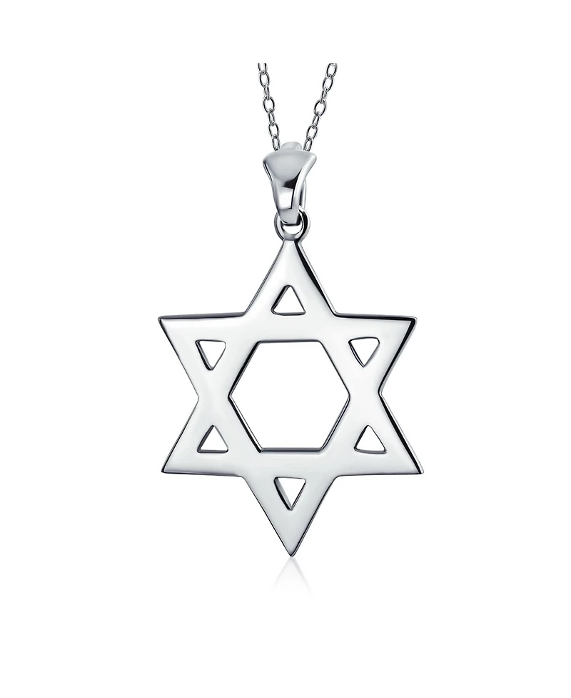 Bling Jewelry Classic Simple Religious Judaica Hanukkah Open Magen Star of David Pendant Necklace .925 Sterling Silver