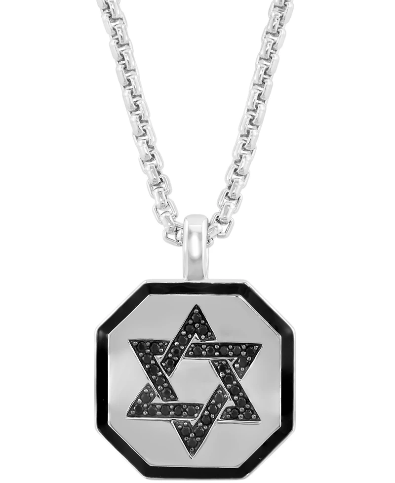 Effy Men's Black Spinel (1/6 ct. t.w.) & Black Enamel Star of David 22" Pendant Necklace in Sterling Silver