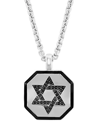 Effy Men's Black Spinel (1/6 ct. t.w.) & Black Enamel Star of David 22" Pendant Necklace in Sterling Silver