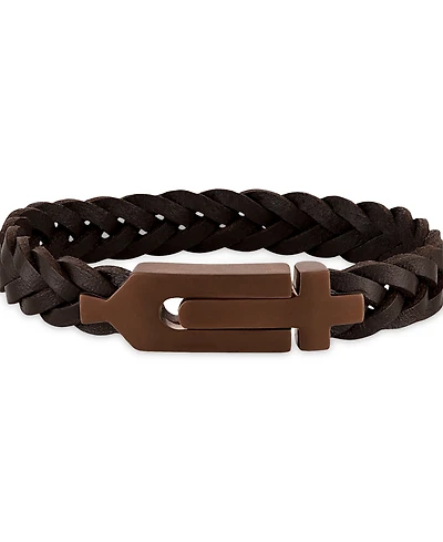 Bulova Brown Leather Braided Bracelet