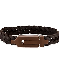 Bulova Brown Leather Braided Bracelet