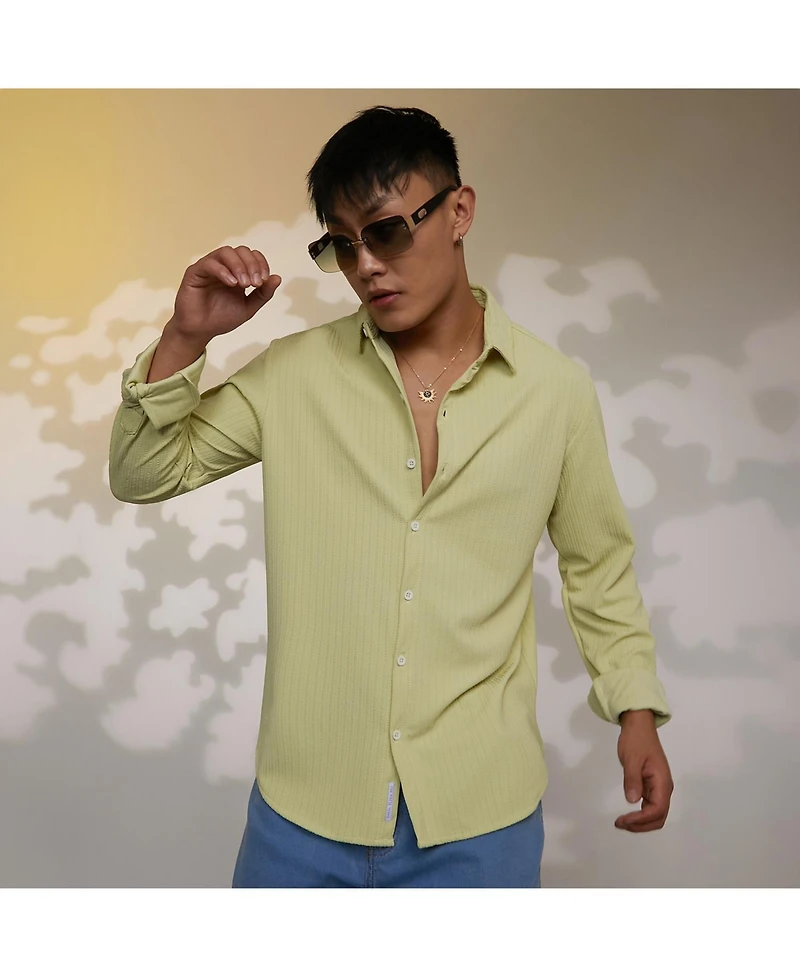 Campus Sutra Men's Lime Green Stripe-Creased Shirt