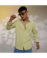 Campus Sutra Men's Lime Green Stripe-Creased Shirt