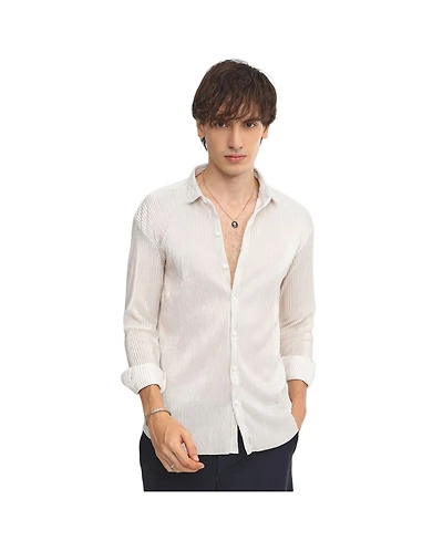 Men's Daisy White Metallic Pleated Shirt