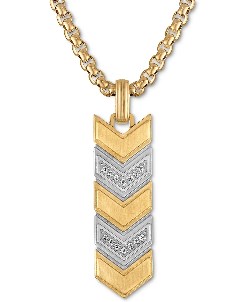 Esquire Men's Jewelry Diamond Chevron Link Dog Tag Pendant Necklace (1/6 ct. t.w.) in Stainless Steel & Gold-Tone Plated Stainless Steel