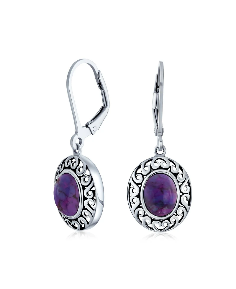 Bling Jewelry 3CTW Natural Stones Oval Bezel Set Lever Back Dangle Earrings Oxidized .925 Sterling Silver