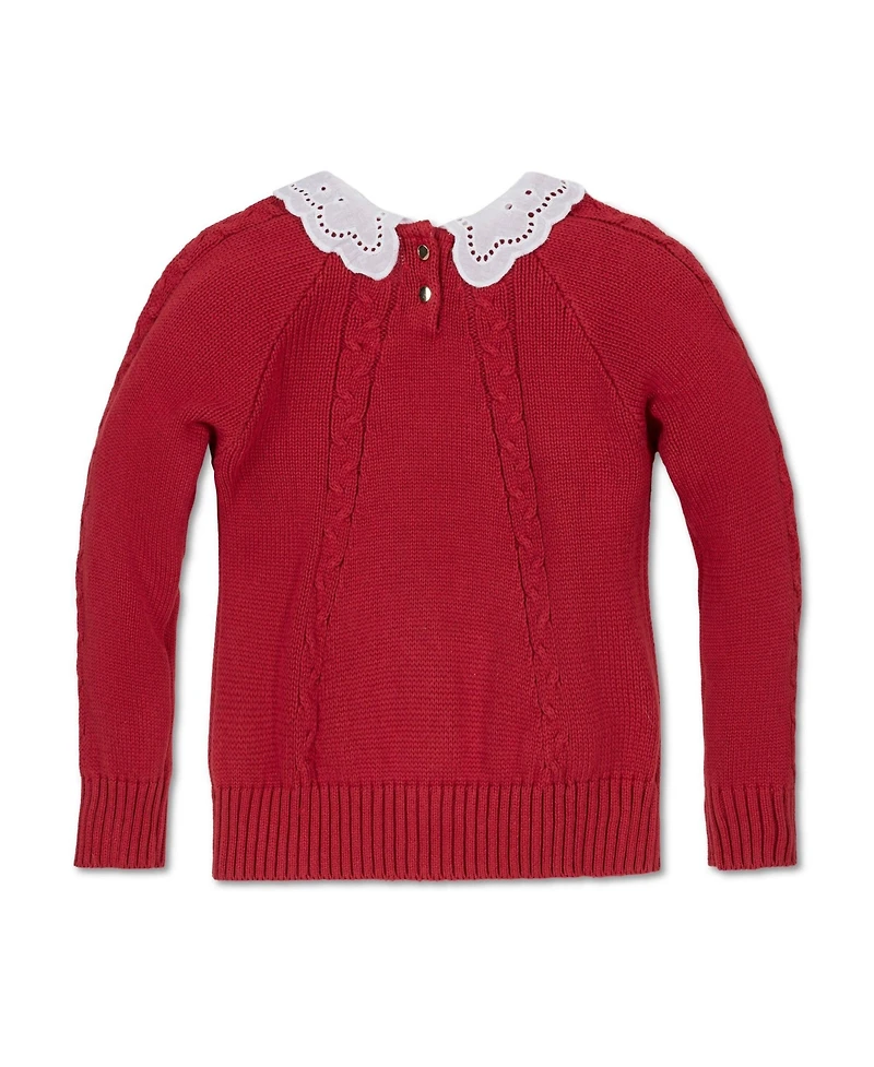 Hope & Henry Baby Girls Long Sleeve Eyelet Collar Cable Sweater