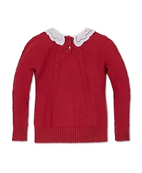 Hope & Henry Baby Girls Long Sleeve Eyelet Collar Cable Sweater