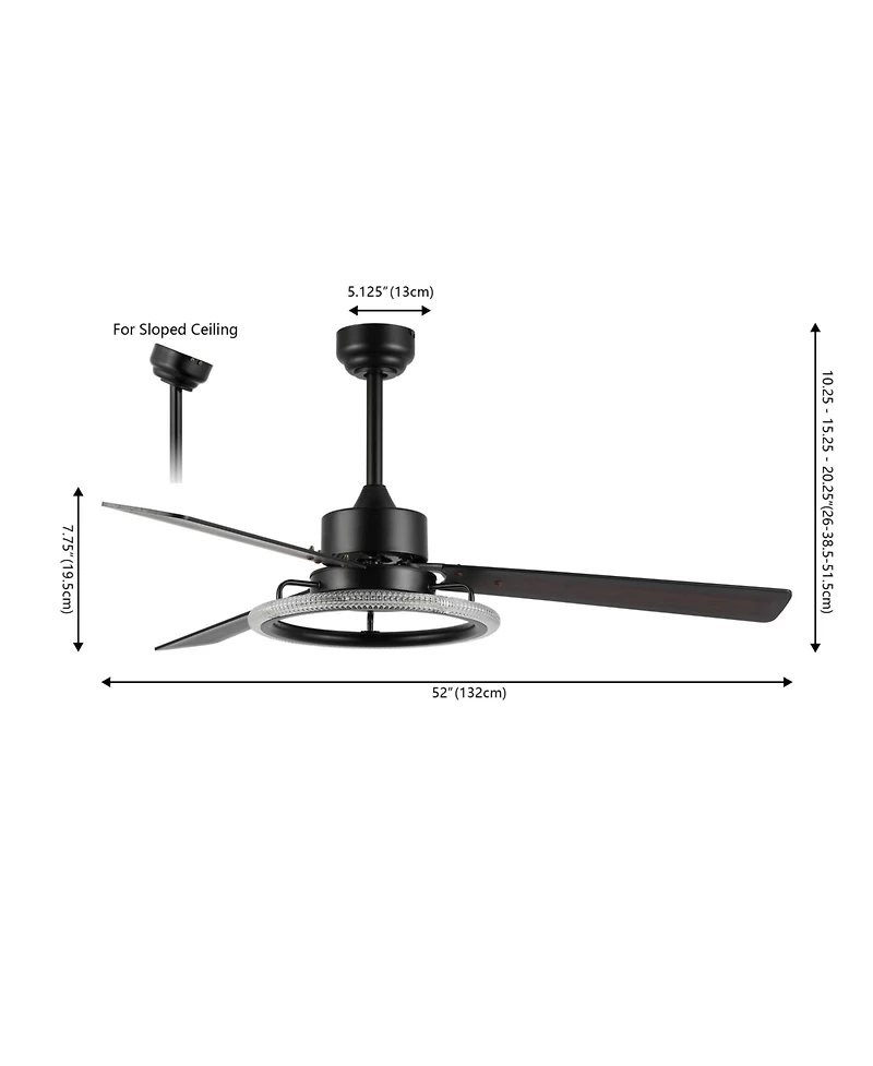 Jonathan Y Remy 52" 1-Light Modern Industrial Iron/Acrylic/Wood Remote-Controlled 6-Speed Integrated Led Ceiling Fan, Black/Dark Brown Wood