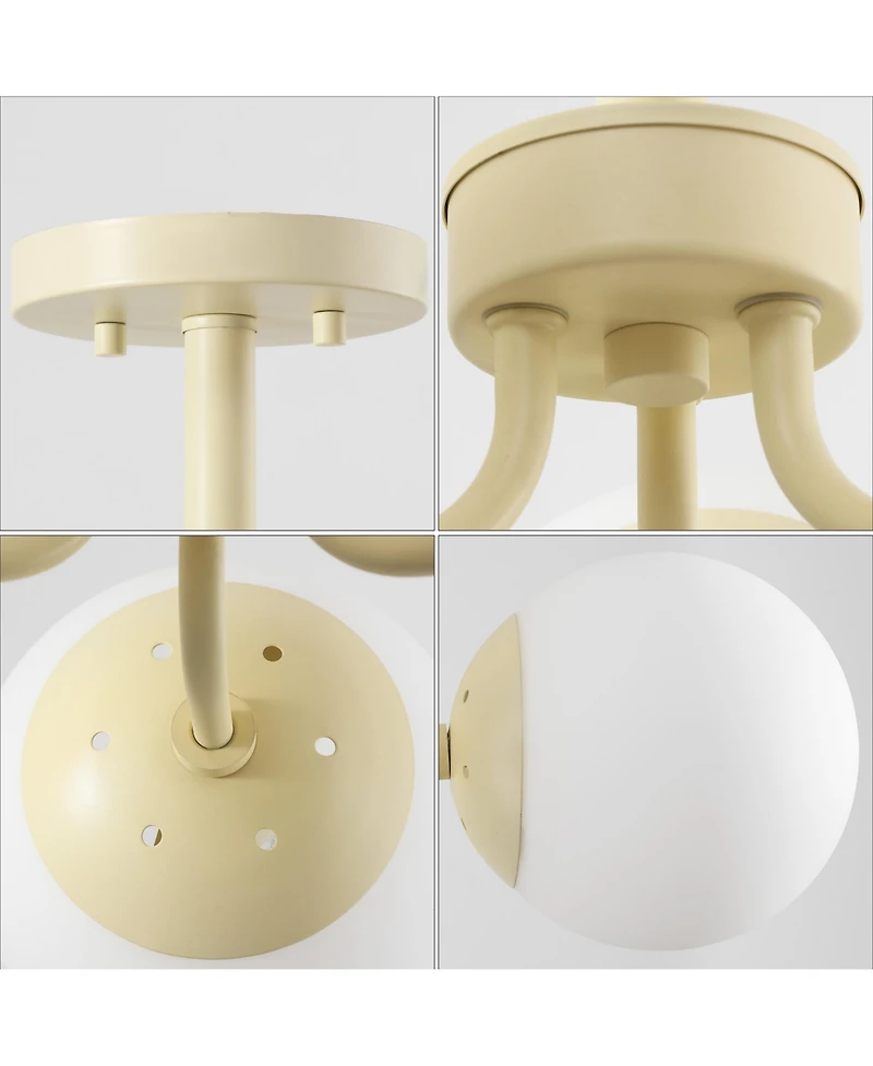 Jonathan Y Olivier 3-Light Bohemian Farmhouse Iron/Frosted Glass Led Semi Flush Mount