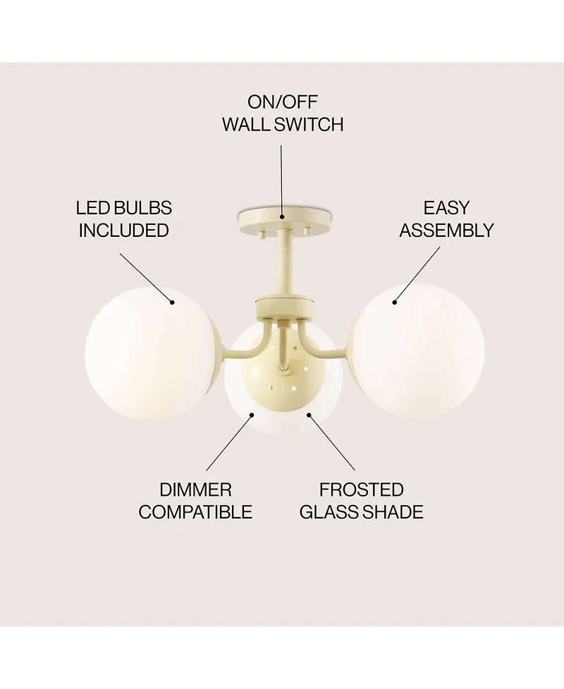 Jonathan Y Olivier 3-Light Bohemian Farmhouse Iron/Frosted Glass Led Semi Flush Mount