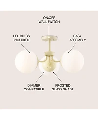 Jonathan Y Olivier 3-Light Bohemian Farmhouse Iron/Frosted Glass Led Semi Flush Mount