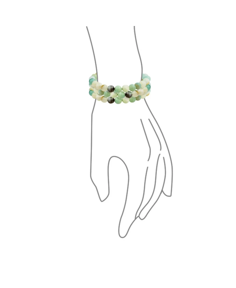 Bling Jewelry Stackable Set Of 3 Natural Stone Round Bead 8MM Multi Strand Stretch Bracelet