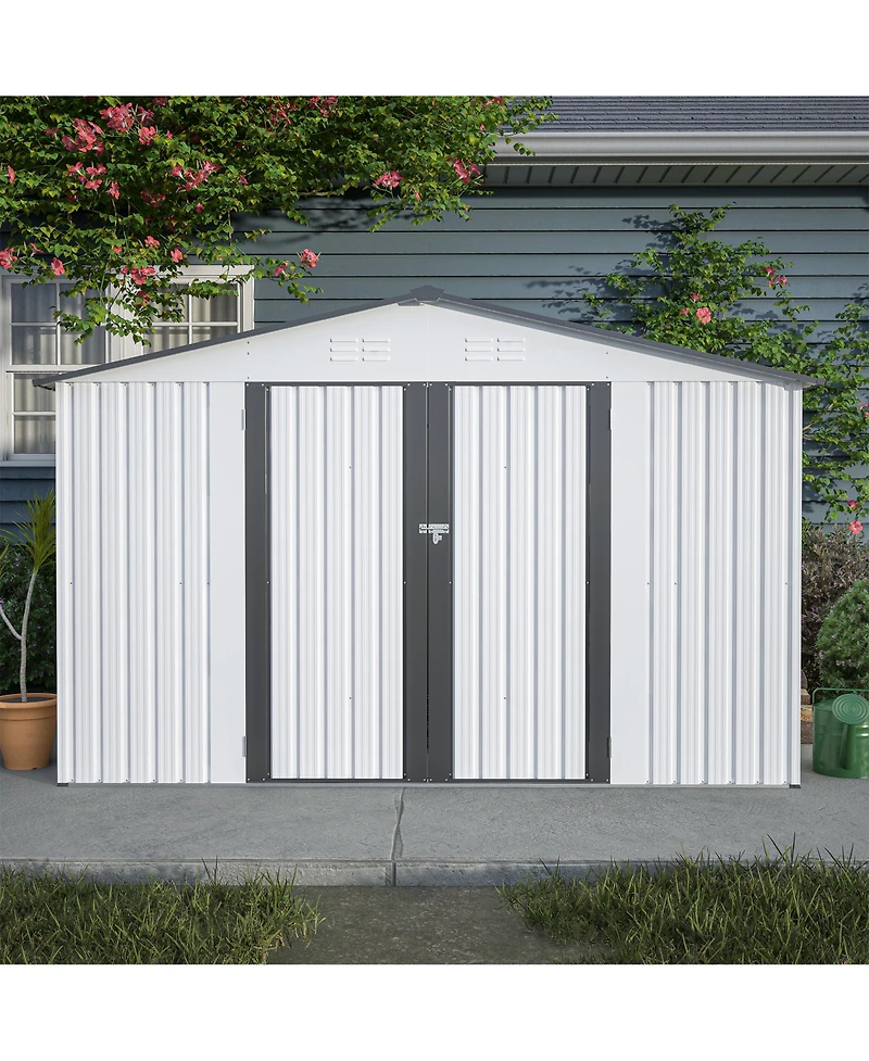 Streamdale Furniture Galvanized Steel Outdoor Storage Shed, Lockable, 119"x98