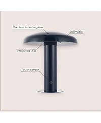 Jonathan Y Suillius 11" Contemporary Bohemian Rechargeable/Cordless Iron Dimmable Integrated Led Mushroom Table Lamp, Navy