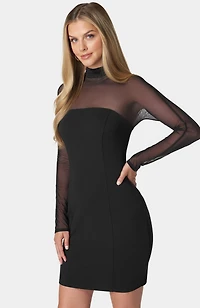 bebe Women's Mock Neck Long Sleeve Dress