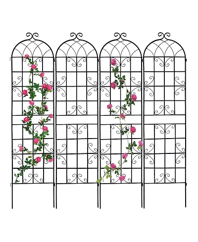 Slickblue 4-Pack Metal Garden Trellis – 86.7'' x 19.7'', Rustproof Black Trellis for Climbing Plants and Outdoor Flower Support