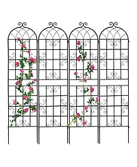 Slickblue 4-Pack Metal Garden Trellis – 86.7'' x 19.7'', Rustproof Black Trellis for Climbing Plants and Outdoor Flower Support
