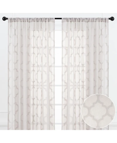 Chanasya Premium Quatrefoil Voile Sheer Curtains - 2-Panel Light Filtering Curtains for Living Room, Bedroom, Kitchen - 52" x 96" - Sage