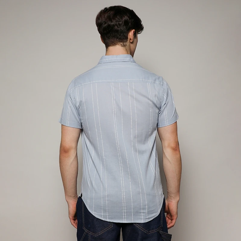 Campus Sutra Men's Icy Blue Unbalanced Striped Shirt