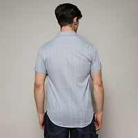 Campus Sutra Men's Icy Blue Unbalanced Striped Shirt