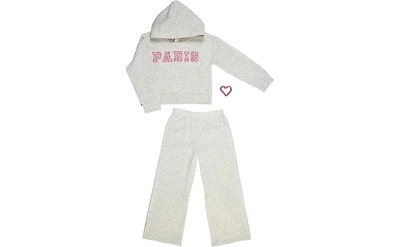 Paris Hilton Toddler Girls Hoodie Sweatshirt and Wide Leg Sweatpants Lounge Set with Hair Ties