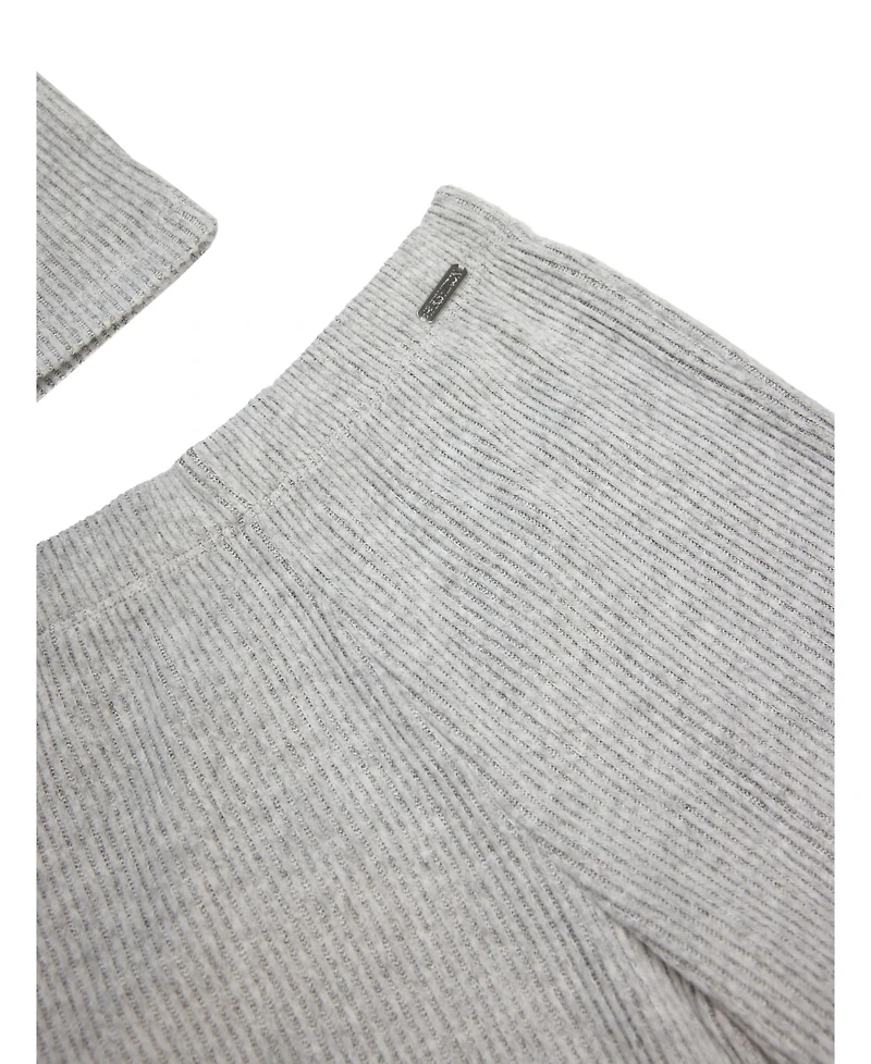 Paris Hilton Girls Embellished Daisy Ribbed Top and Wide Leg Pants 2 Piece Lounge Set and Headband