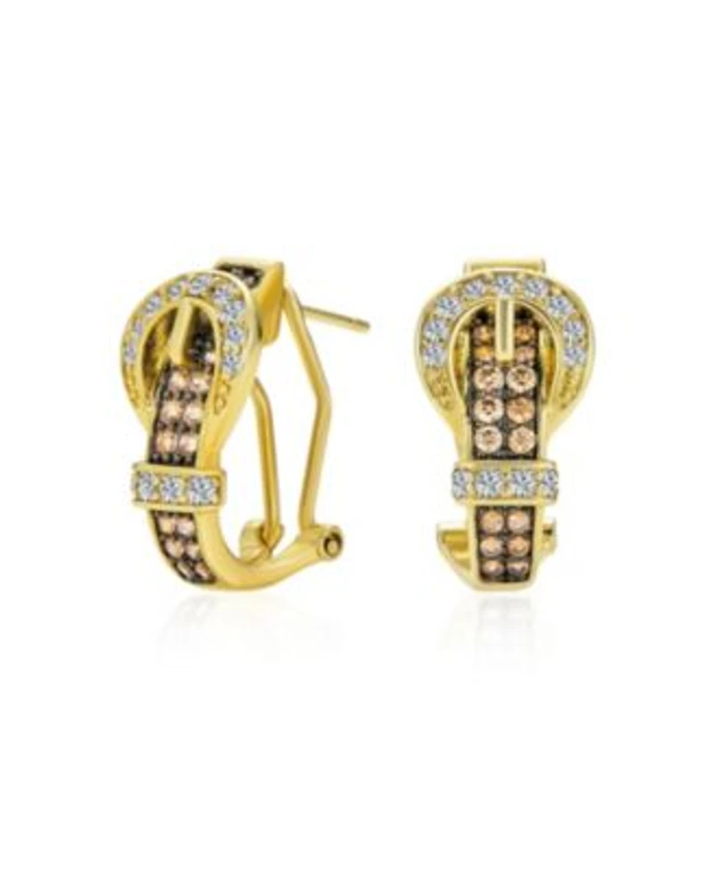Bling Jewelry Blue Black Brown Cz Stud Earrings with Pave Cubic Zirconia 3D Belt Buckle Design
