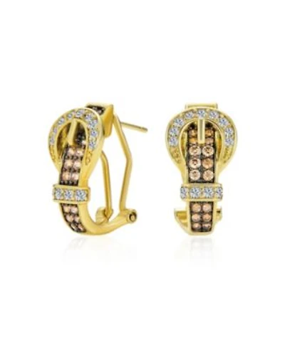 Bling Jewelry Blue Black Brown Cz Stud Earrings with Pave Cubic Zirconia 3D Belt Buckle Design