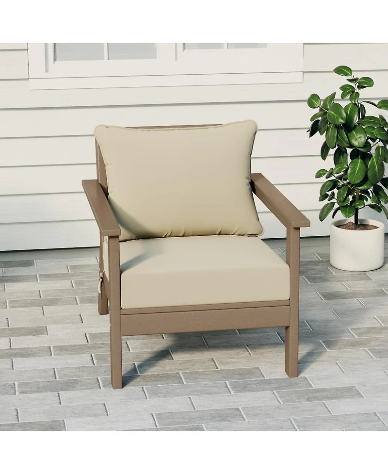 WestinTrends Outdoor Modern Hdpe Patio Weathered Wood Club Chair with Deep Seat Cushions