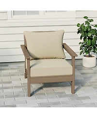 WestinTrends Outdoor Modern Hdpe Patio Weathered Wood Club Chair with Deep Seat Cushions