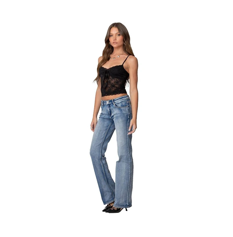Edikted Womens Cami Sheer Lace Tank Top