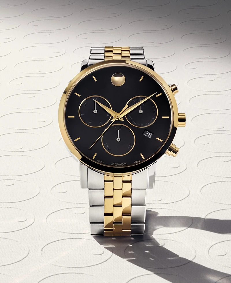 Movado Men's Museum Classic Swiss Quartz Chrono Two Tone Stainless Steel and Light Yellow Pvd Watch 42mm
