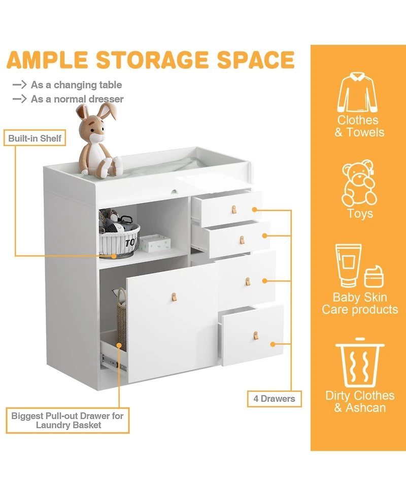 Homsee Changing Table With 5-Drawers,Kids Dresser with Shelf