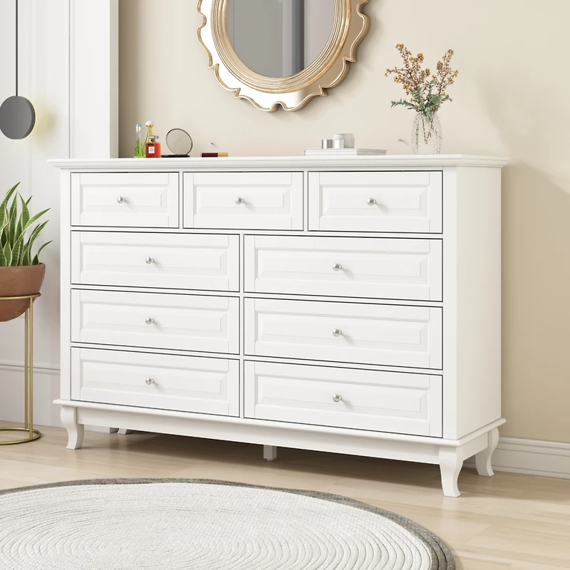 Homsee 9-Drawer Gray Wood Dresser Bedroom Storage Cabinet Modern Style