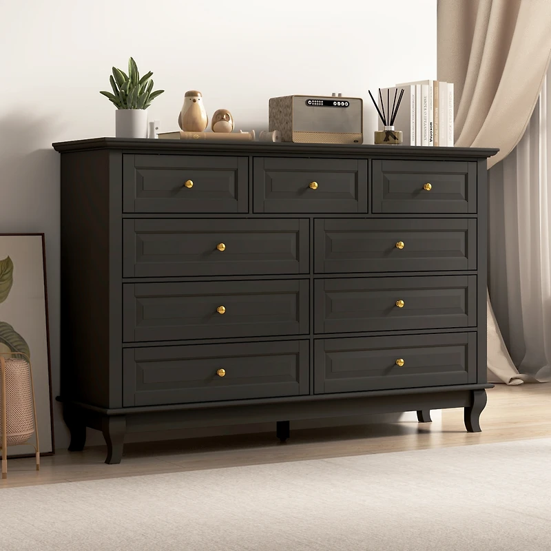 Homsee 9-Drawer Gray Wood Dresser Bedroom Storage Cabinet Modern Style