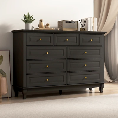 Homsee 9-Drawer Gray Wood Dresser Bedroom Storage Cabinet Modern Style