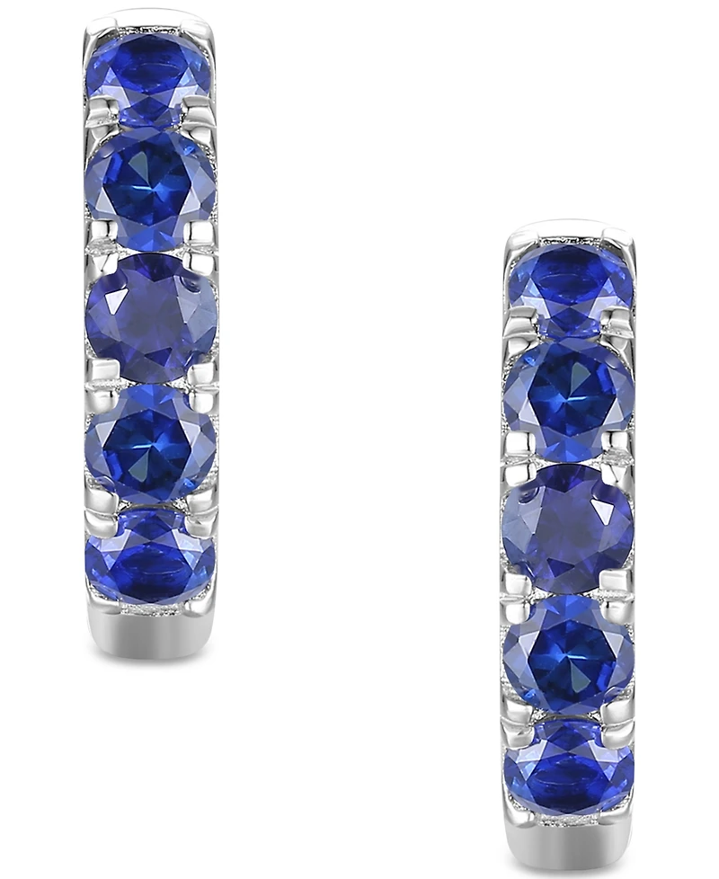 Lab Grown Ruby Five Stone Small Hoop Earrings (5/8 ct. t.w.) 10k Gold, 0.5" (Also available Citrine, Blue Topaz, Amethyst, Peridot, Sapphire, Em