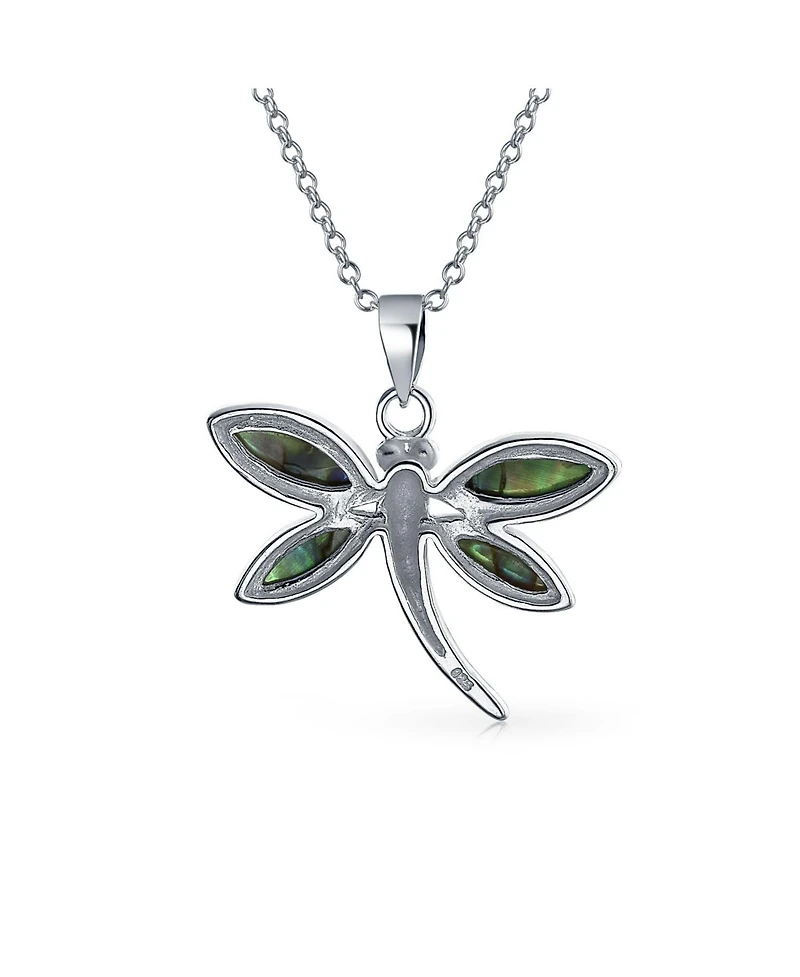 Bling Jewelry Rainbow Abalone Shell Inlay Butterfly Dragonfly Firefly Pendant Necklace .925 Sterling Silver With Chain