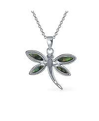 Bling Jewelry Rainbow Abalone Shell Inlay Butterfly Dragonfly Firefly Pendant Necklace .925 Sterling Silver With Chain