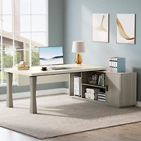 Tribesigns 71-Inch Executive Desk, L-Shaped Desk with Cabinet, Large Office Storage Shelves, Writing Table Business Furniture Set