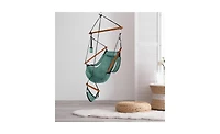 Slickblue Oxford Cloth Hanging Chair 100kg Capacity Seaside Courtyard Chair with Cup Holder & Wooden Stick