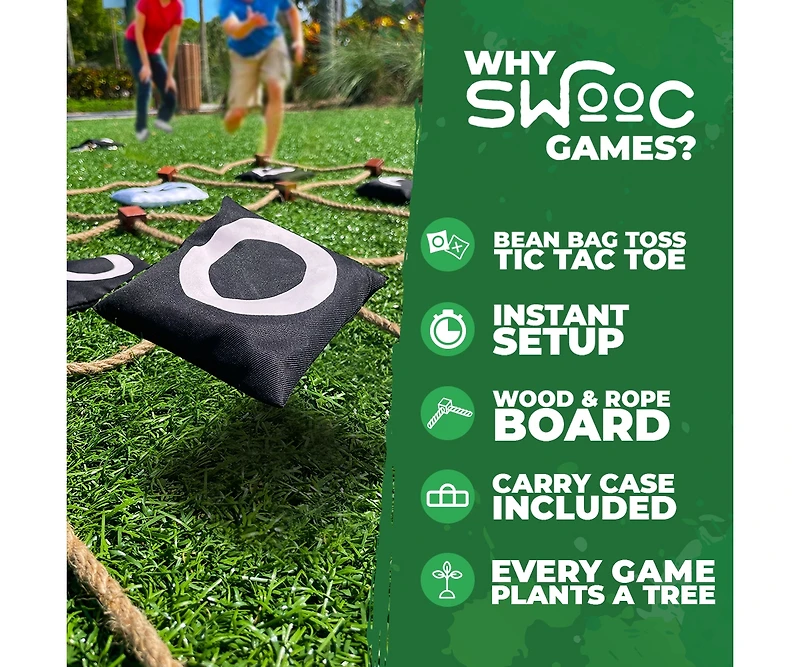 Giant Tic Tac Toe Bean Bag Toss Game | 3ft x 3ft | Instant Setup | Tic Tac Toe Outdoor Game with Rope Game Board
