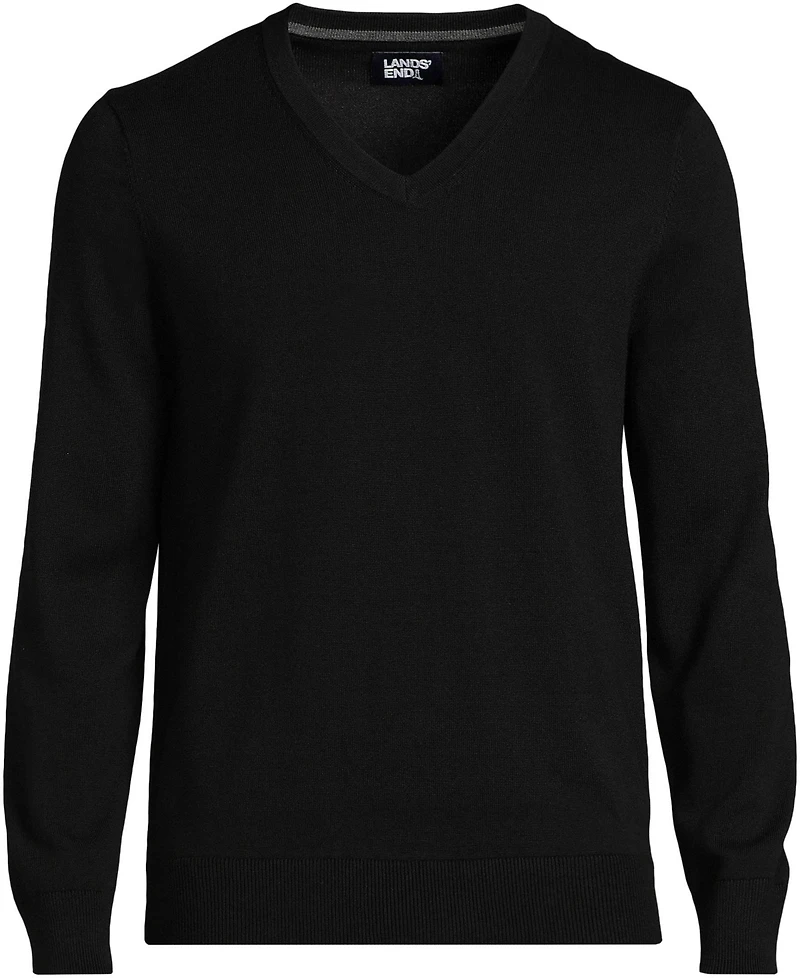 Lands' End Men's Fine Gauge Cotton V Neck Sweater