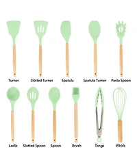 MegaChef Mint Green Silicone and Wood Cooking Utensils, Set of 12