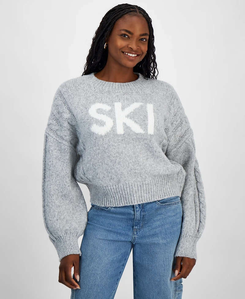 And Now This Women's Cable-Knit-Detail Graphic Sweater, Exclusively at Macy's