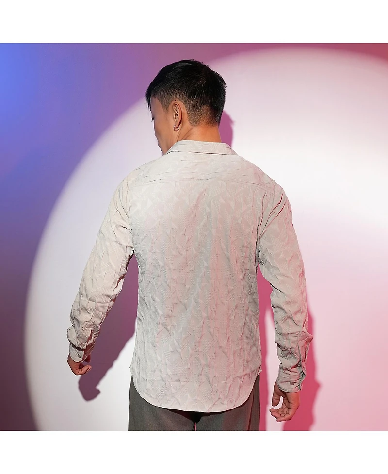 Men's Greige Geometric-Texture Shirt